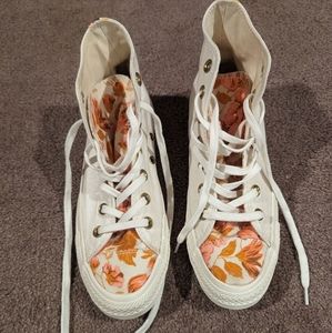 Converse All Star High Top Sneakers Women's 7 Flowers Off White New!